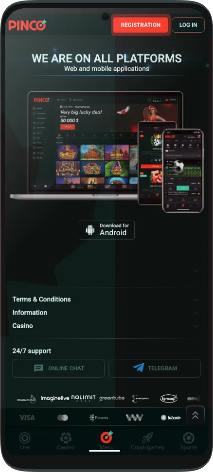 Pinco mobile app for android. iOS Soon
